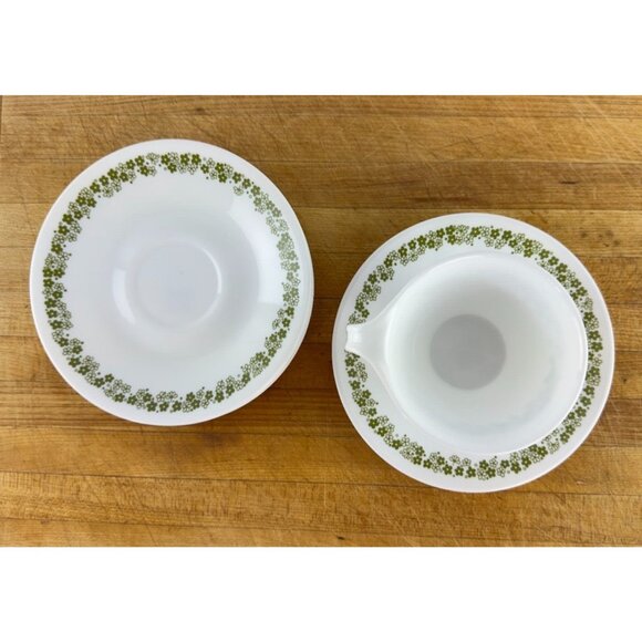 Vintage Corelle Spring Blossom/Crazy Daisy Cups & Saucers Set Of 8 Green Floral - Picture 11 of 12
